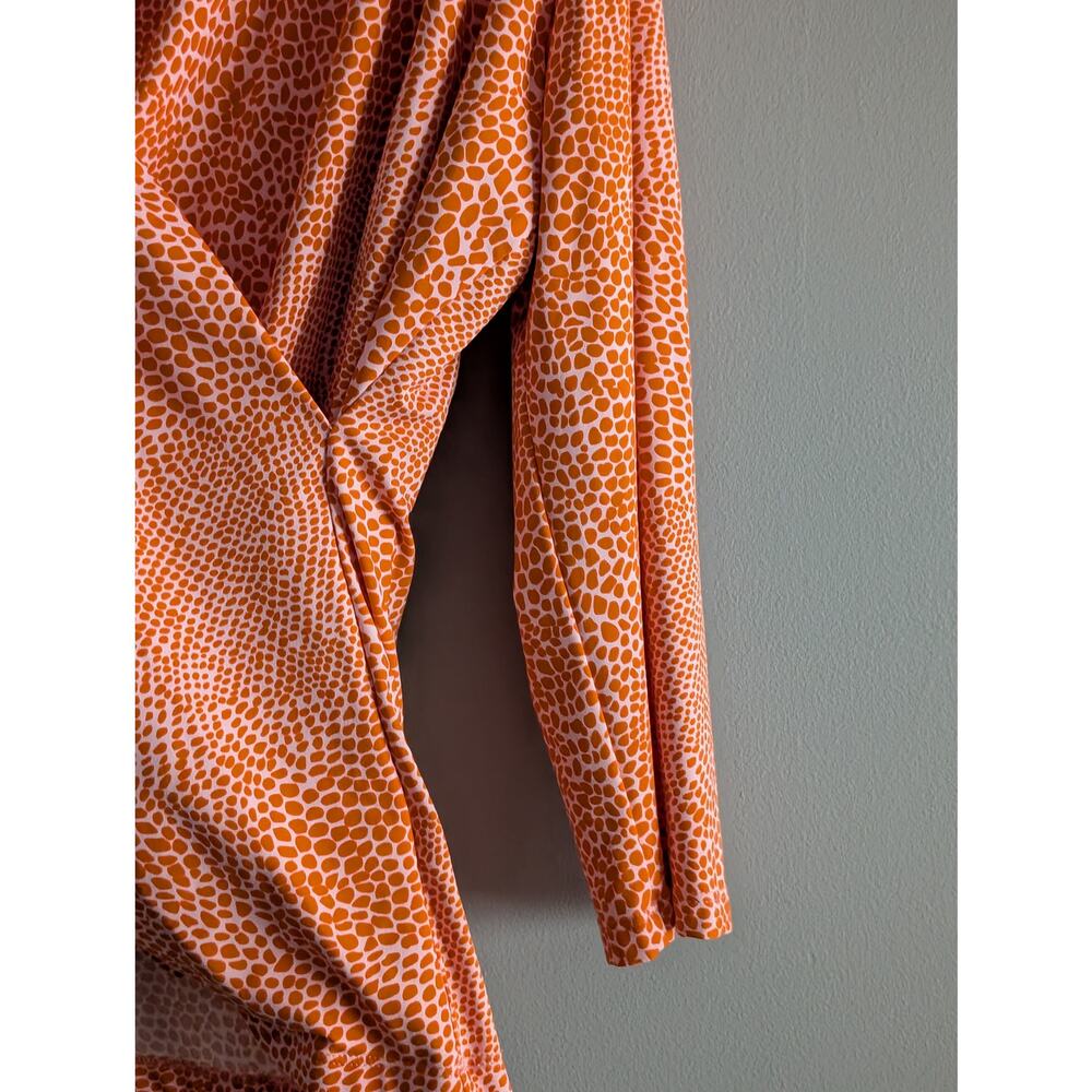 J. McLaughlin Catalina Cloth Faux Wrap Top XL Orange Pink Animal Print - Picture 5 of 14
